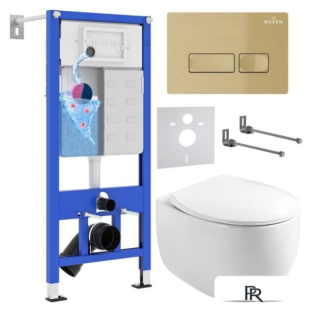 Унитаз подвесной Roxen Egg в комплекте с инсталляцией StounFix Dual Fresh 6 в 1 968085 (кнопка: брашированное золото) - Изображение №1 — Интернет-магазин ПроЗаказ