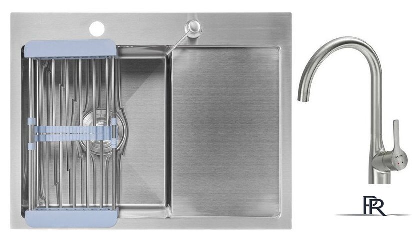 Кухонная мойка Saniteco 6550-L + Spike F9S07011 (сатин, с сифоном, дозатором и коландером) - Изображение №1 — Интернет-магазин ПроЗаказ