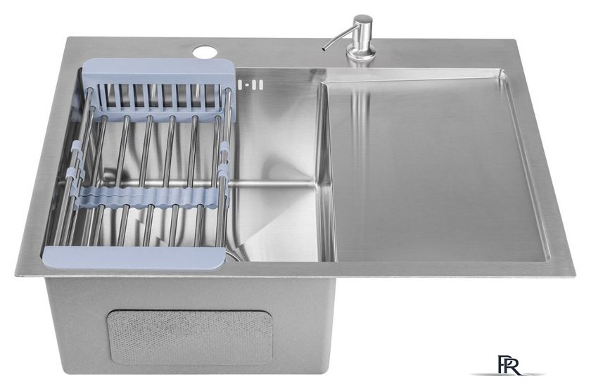 Кухонная мойка Saniteco 6550-L + Spike F9S07011 (сатин, с сифоном, дозатором и коландером) - Изображение №7 — Интернет-магазин ПроЗаказ