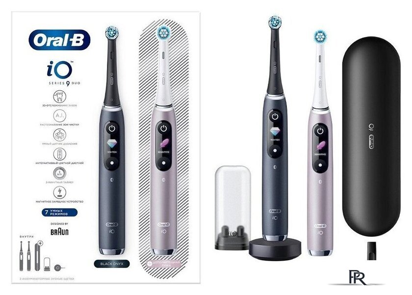 Комплект электрических зубных щеток Oral-B iO 9 DUO (черный оникс, розовый кварц) - Изображение №3 — Интернет-магазин ПроЗаказ