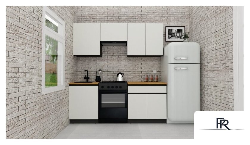 Готовая кухня ВерсоМебель Эко-8 2.0 (белый фасадный/ст.золотистый дуб) - Изображение №1 — Интернет-магазин ПроЗаказ