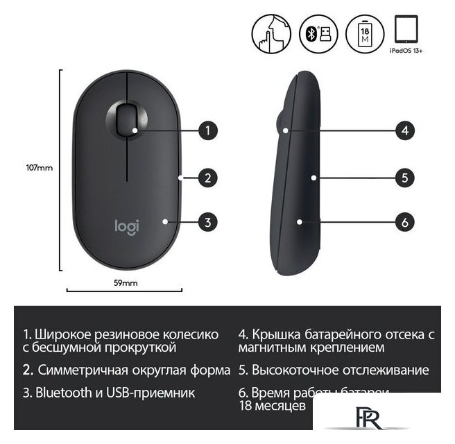 Мышь Logitech M350 Pebble (графит) - Изображение №7 — Интернет-магазин ПроЗаказ