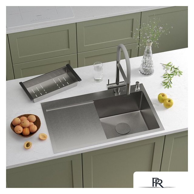 Кухонная мойка Roxen Vespa 560230-70R сатин (с коландером и дозатором) - Изображение №1 — Интернет-магазин ПроЗаказ