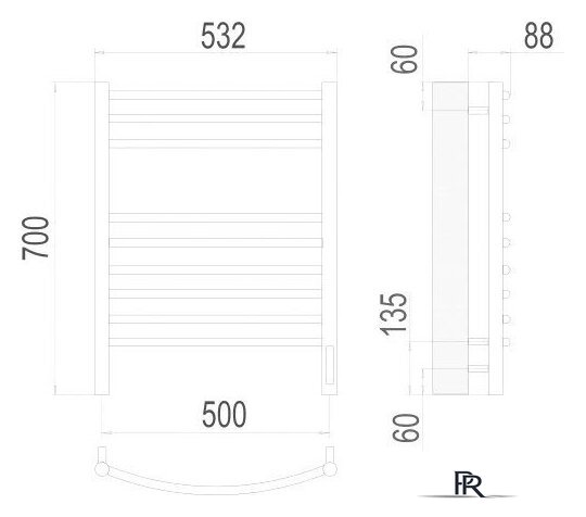 Полотенцесушитель TERMINUS Классик П9 500x700 бп электро (хром) - Изображение №3 — Интернет-магазин ПроЗаказ