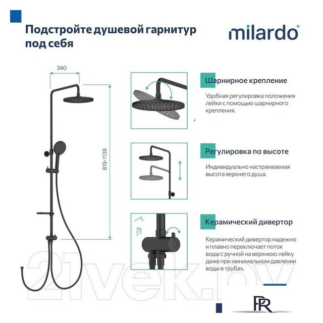 Душевая система  Milardo Ideal Spa ILSBL3FM76 - Изображение №6 — Интернет-магазин ПроЗаказ