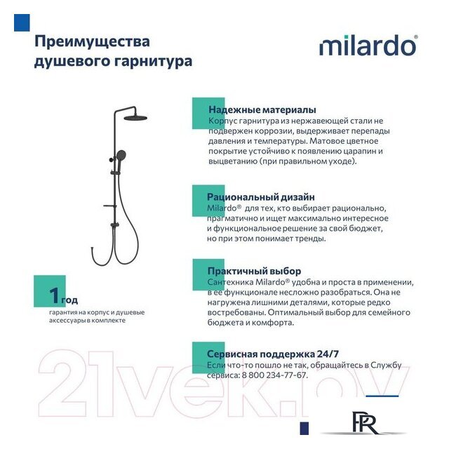 Душевая система  Milardo Ideal Spa ILSBL3FM76 - Изображение №8 — Интернет-магазин ПроЗаказ