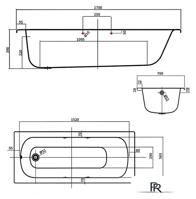 Ванна Lauter Brio 170 21S1700 (с ножками) - Изображение №20 — Интернет-магазин ПроЗаказ