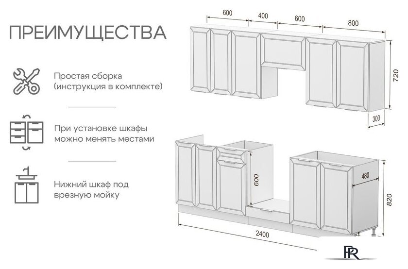Готовая кухня Mio Tesoro Корнелия Ода-плюс 2.4 без столешницы (графит) - Изображение №7 — Интернет-магазин ПроЗаказ