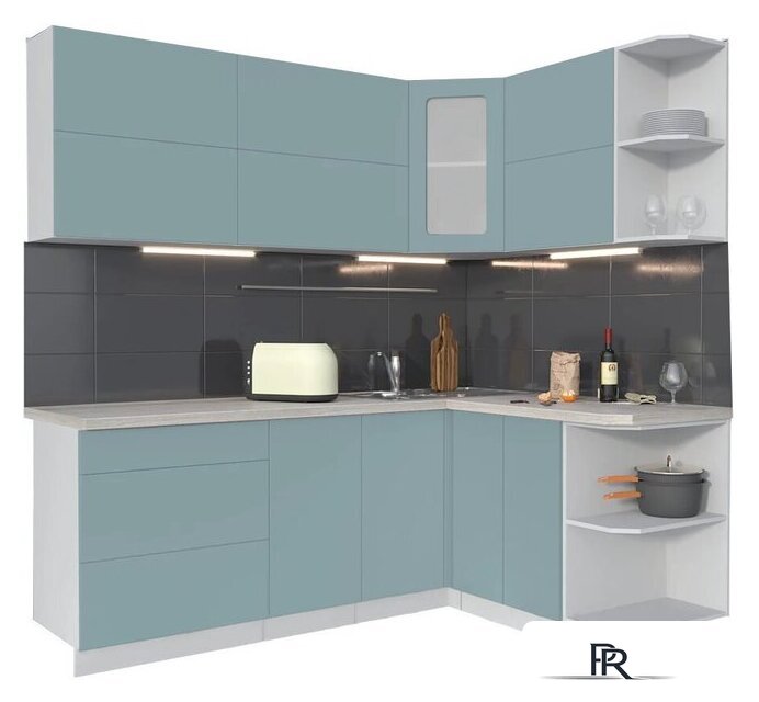 Готовая кухня Интерлиния Мила Матте 1.5x2.1 А правая (океан-океан-травертин серый) - Изображение №1 — Интернет-магазин ПроЗаказ