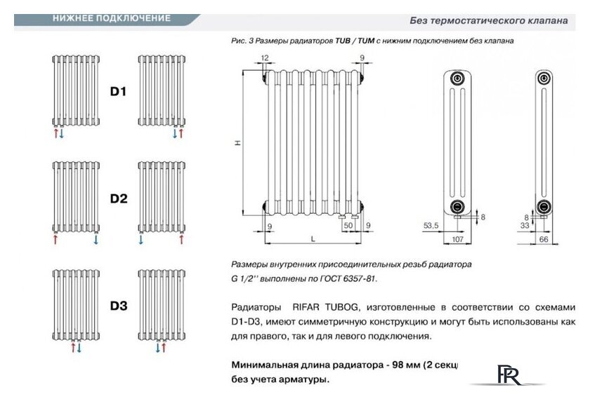 Стальной трубчатый радиатор Rifar Tubog 2180-09-D1 (нижнее подключение, антрацит) - Изображение №11 — Интернет-магазин ПроЗаказ