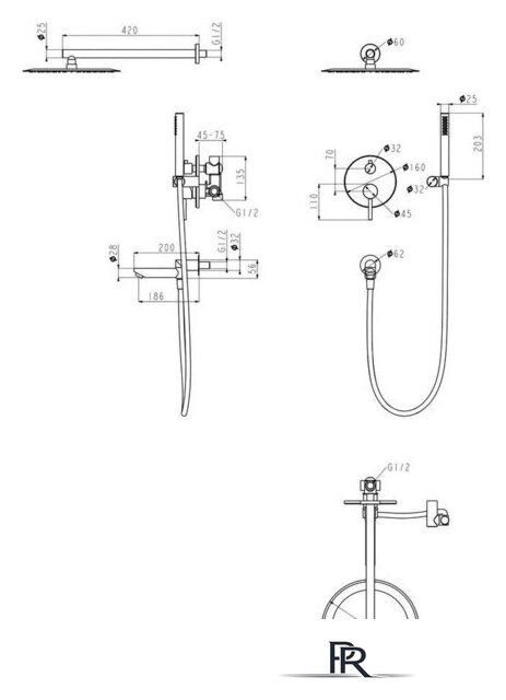 Душевая система  Grocenberg GB5099MG-1 (золото матовый) - Изображение №16 — Интернет-магазин ПроЗаказ