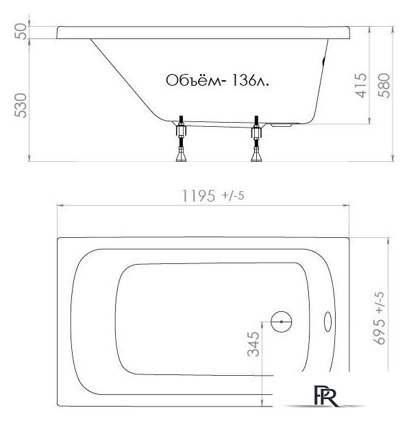 Ванна Triton Стандарт 120x70 (с ножками) - Изображение №9 — Интернет-магазин ПроЗаказ