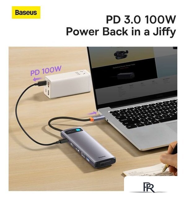 Док-станция Baseus Metal Gleam Series 12-in-1 Multifunctional Type-C Hub Docking Station WKWG020213 - Изображение №11 — Интернет-магазин ПроЗаказ