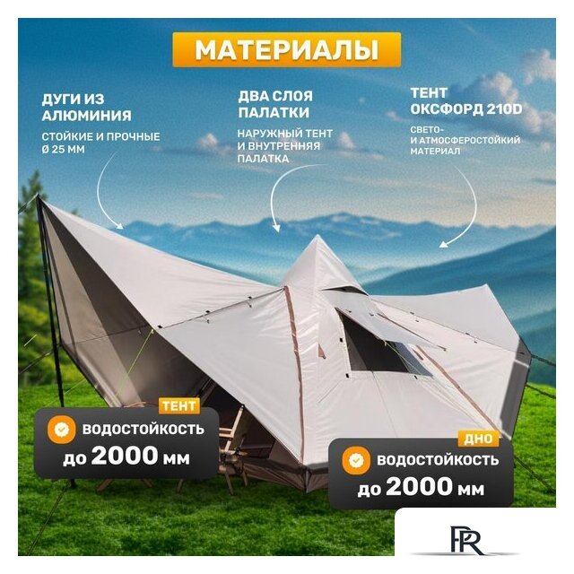 Кемпинговая палатка Sundays ZC-TT106 (коричневый/желтый) - Изображение №2 — Интернет-магазин ПроЗаказ