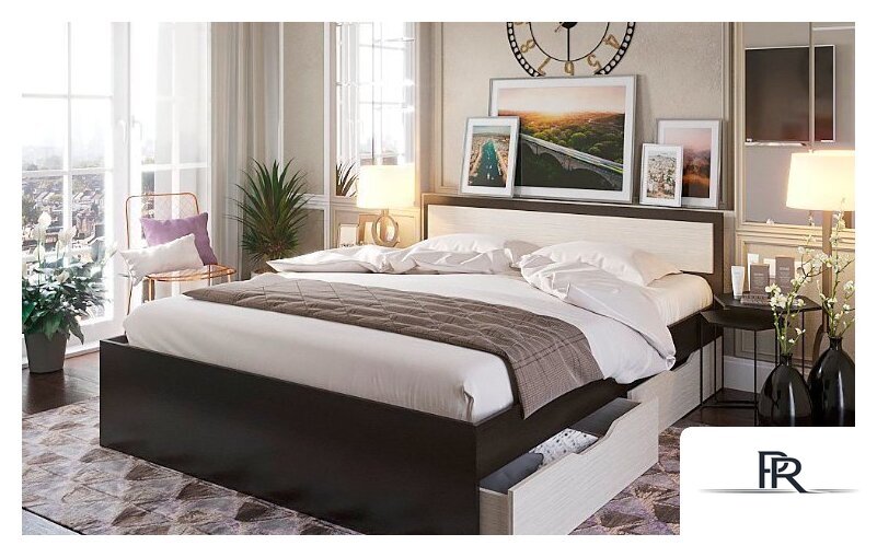 Кровать Стендмебель Гармония КР 606 200x120 (дуб белфорт/венге) - Изображение №1 — Интернет-магазин ПроЗаказ