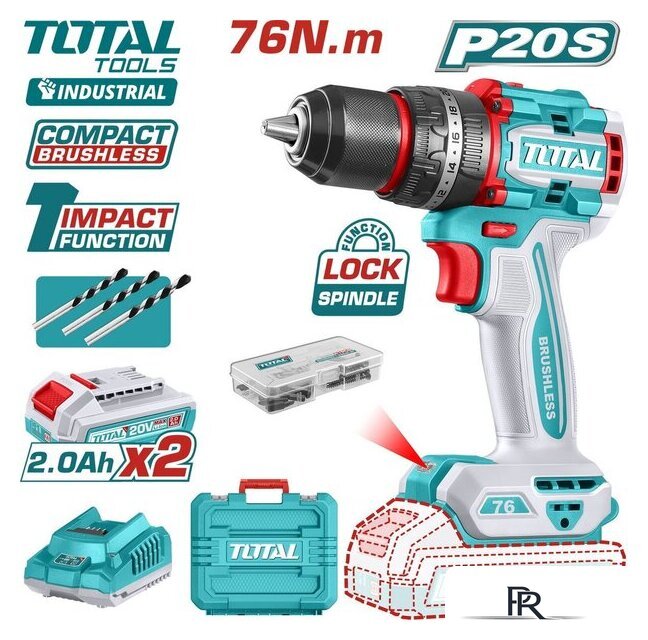 Ударная дрель-шуруповерт Total TIDLI20768 (с 2-мя АКБ, кейс) - Изображение №1 — Интернет-магазин ПроЗаказ