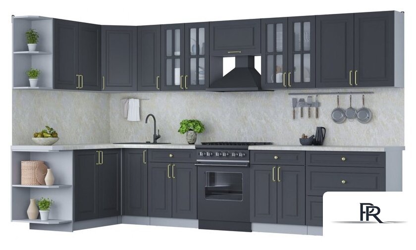 Готовая кухня Интерлиния Мила Шато 1.7x3.5 левая (пепел/пепел/опал светлый) - Изображение №1 — Интернет-магазин ПроЗаказ