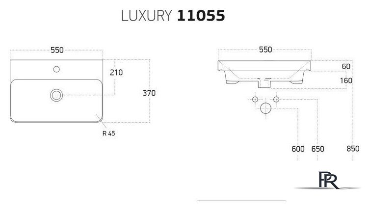 Умывальник Dreja Luxury 55 11055-KL - Изображение №4 — Интернет-магазин ПроЗаказ