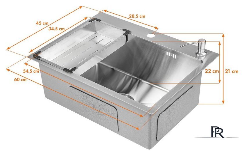 Кухонная мойка Saniteco 6045 + Spike F9S07011 (сатин, с сифоном, дозатором и коландером) - Изображение №16 — Интернет-магазин ПроЗаказ