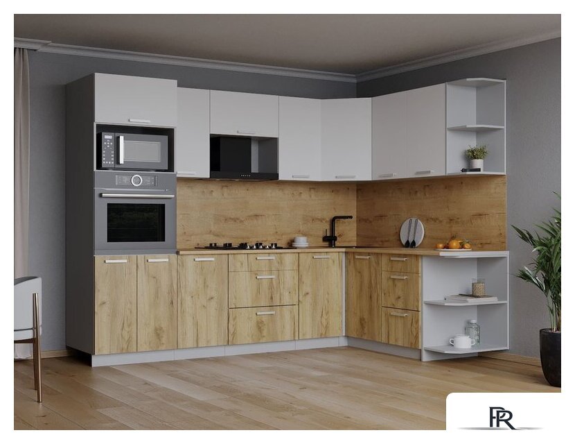 Готовая кухня Интерлиния Мила Лайт 1.68x2.6 правая (белый платинум/дуб золотой/дуб бунратти) - Изображение №5 — Интернет-магазин ПроЗаказ