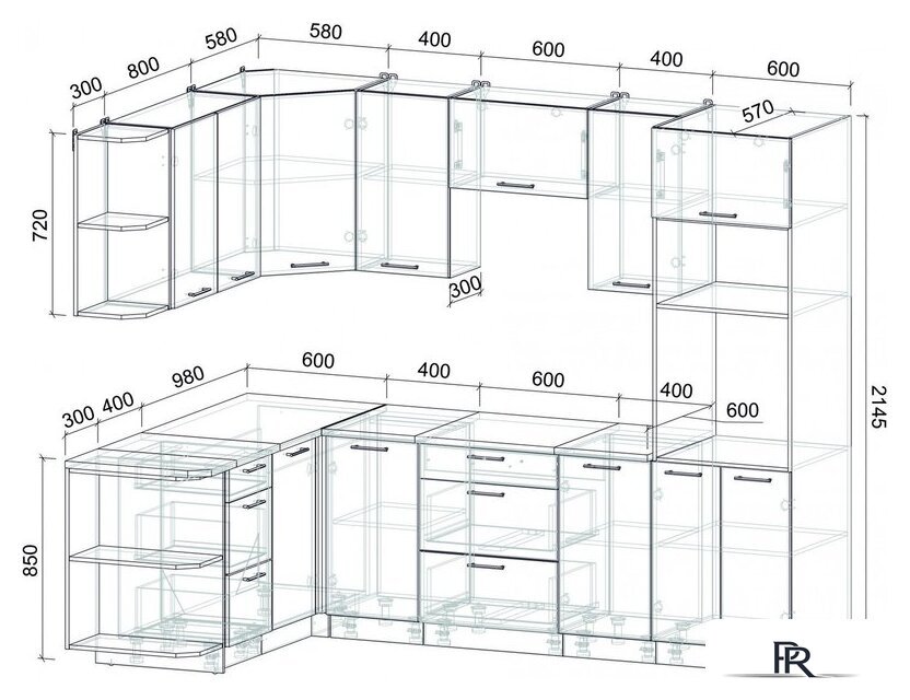 Готовая кухня Интерлиния Мила Лайт 1.68x2.6 правая (белый платинум/дуб золотой/дуб бунратти) - Изображение №6 — Интернет-магазин ПроЗаказ