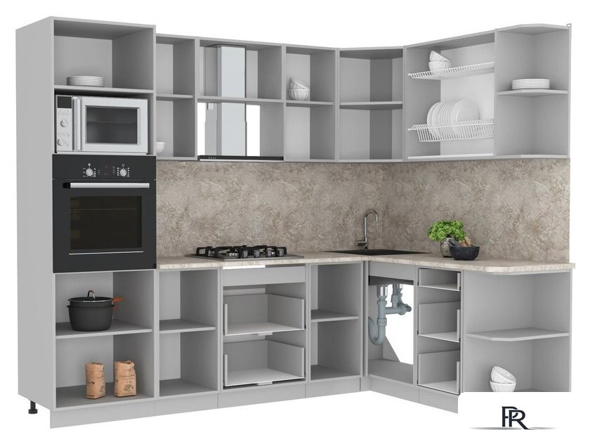 Готовая кухня Интерлиния Мила Лайт 1.68x2.6 правая (белый платинум/дуб золотой/дуб бунратти) - Изображение №2 — Интернет-магазин ПроЗаказ