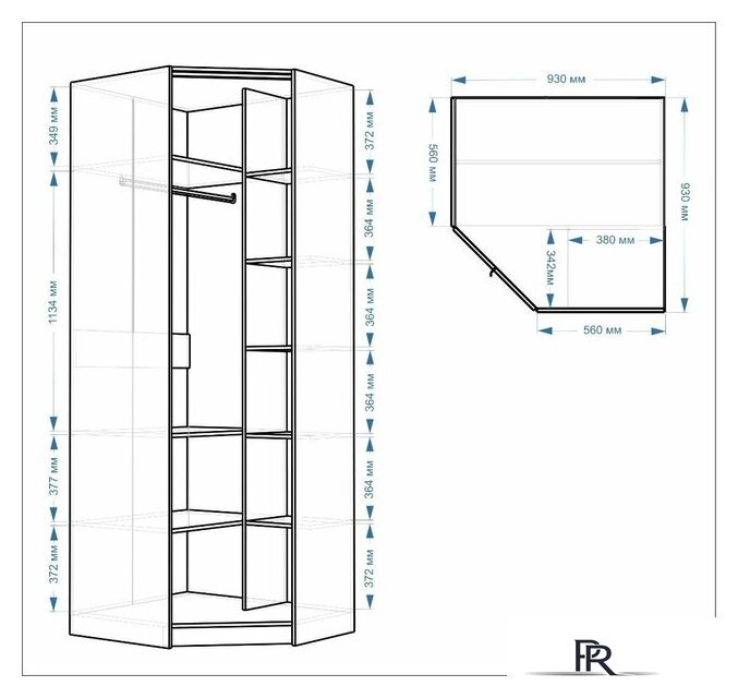 Шкаф-гармошка Евва Лайн ЛН-1U.930х930(2Z) Угловой (гикори кингстон) - Изображение №7 — Интернет-магазин ПроЗаказ