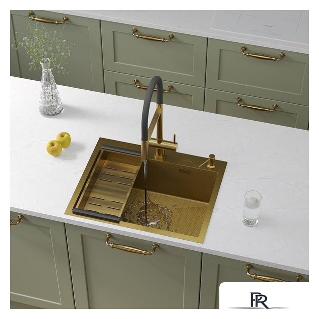 Кухонная мойка Roxen Snake 560220-60-GS PVD Gold золотая/текстурная (с коландером и дозатором) - Изображение №2 — Интернет-магазин ПроЗаказ