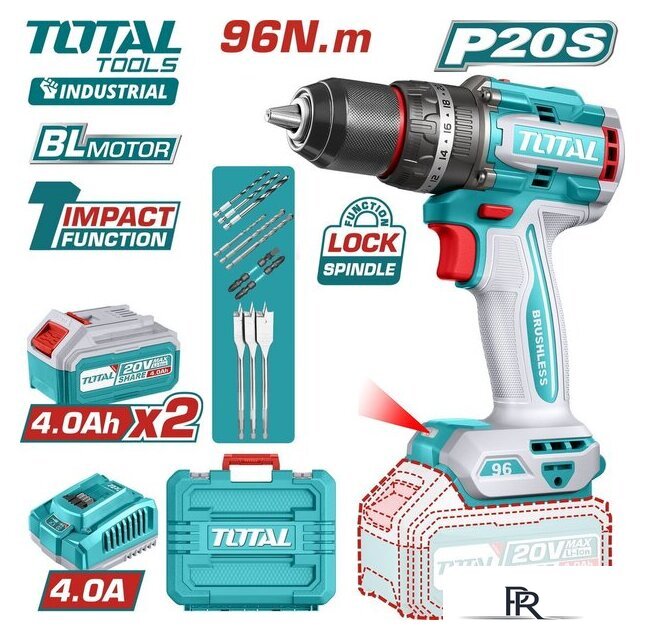 Ударная дрель-шуруповерт Total TIDLI20968 (с 2-мя АКБ, кейс) - Изображение №1 — Интернет-магазин ПроЗаказ