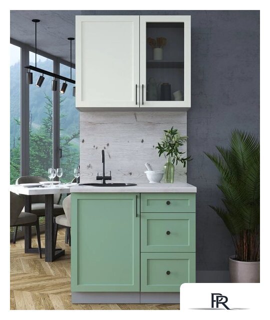 Готовая кухня Интерлиния Тренд 0.9А (мята/белый/бискайская сосна) - Изображение №2 — Интернет-магазин ПроЗаказ