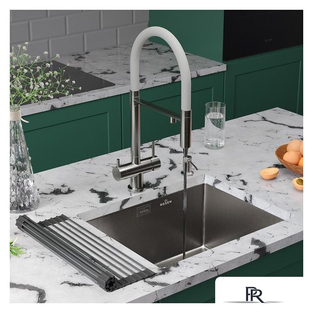 Кухонная мойка Roxen Uno 560210-54-GR сатин/текстурная (с ролл-матом и дозатором) - Изображение №3 — Интернет-магазин ПроЗаказ