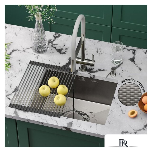 Кухонная мойка Roxen Uno 560210-54-GR сатин/текстурная (с ролл-матом и дозатором) - Изображение №1 — Интернет-магазин ПроЗаказ