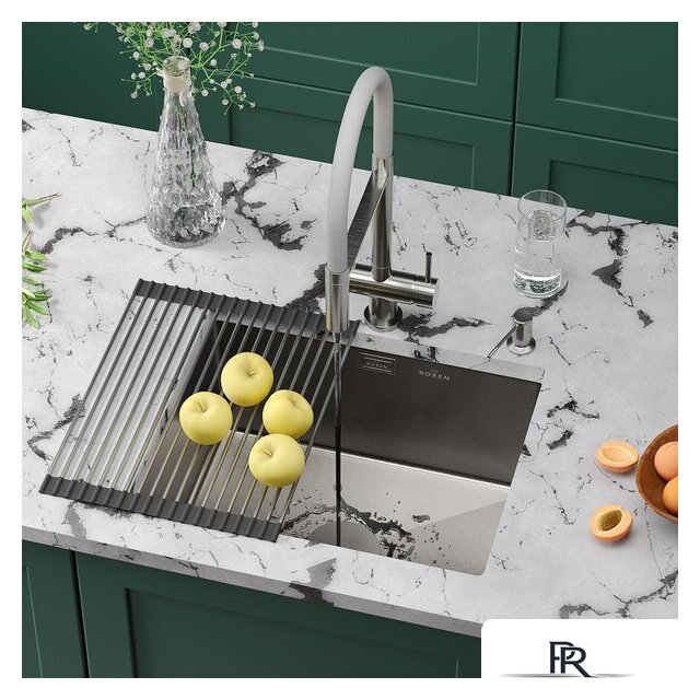 Кухонная мойка Roxen Uno 560210-54-GR сатин/текстурная (с ролл-матом и дозатором) - Изображение №2 — Интернет-магазин ПроЗаказ