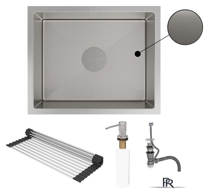 Кухонная мойка Roxen Uno 560210-54-GR сатин/текстурная (с ролл-матом и дозатором) - Изображение №10 — Интернет-магазин ПроЗаказ