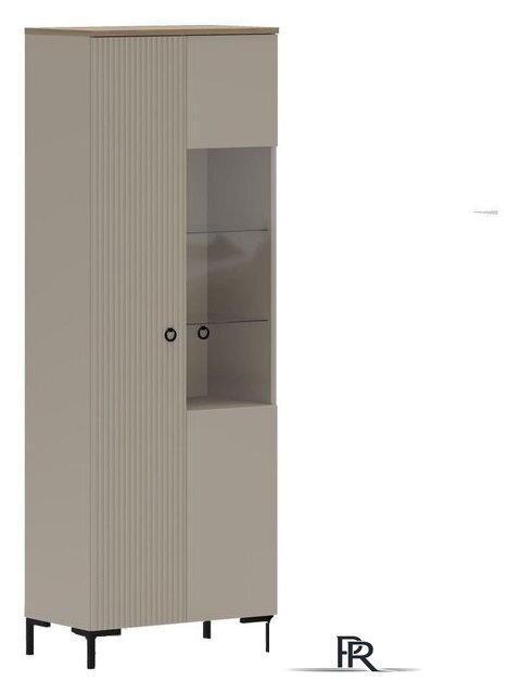 Шкаф-витрина Black Red White Domenica REG1D1W с подсветкой (глиняный серый/дуб сильвержек ореховый) - Изображение №2 — Интернет-магазин ПроЗаказ