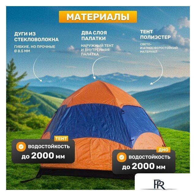 Кемпинговая палатка Sundays ZC-TT103-4 (синий/оранжевый) - Изображение №2 — Интернет-магазин ПроЗаказ