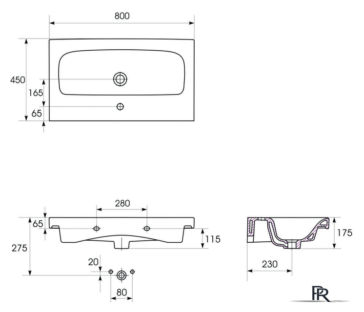 Умывальник Cersanit Moduo 80 UM-MOD80/1 - Изображение №4 — Интернет-магазин ПроЗаказ