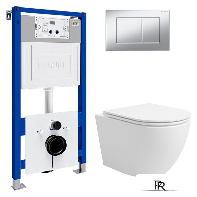 Унитаз подвесной Lauter Vortex 2110830 с кнопкой 219703J (прямоугольная, сатин) - Изображение №1 — Интернет-магазин ПроЗаказ