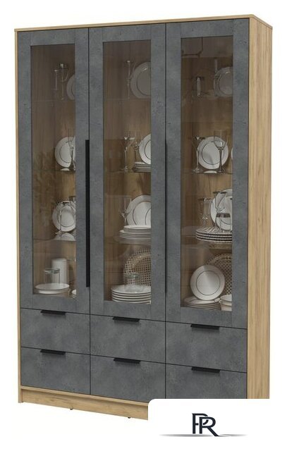 Шкаф-витрина Интерлиния Концепт КТ-ШВ3 (бетон портленд/дуб золотой) - Изображение №3 — Интернет-магазин ПроЗаказ