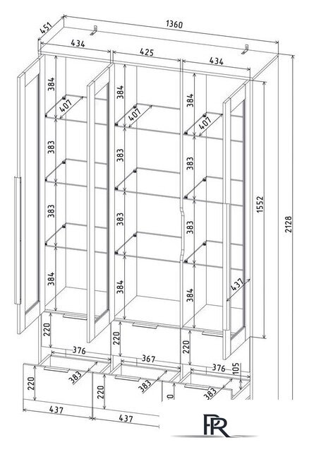 Шкаф-витрина Интерлиния Концепт КТ-ШВ3 (бетон портленд/дуб золотой) - Изображение №5 — Интернет-магазин ПроЗаказ