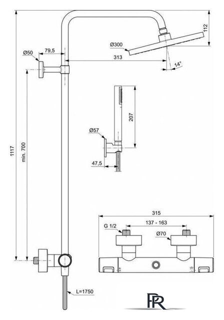 Душевая система  Ideal Standard Ceratherm T25 Black BC748XG - Изображение №7 — Интернет-магазин ПроЗаказ