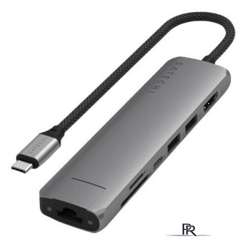 Док-станция Satechi 7-in-1 USB-C Slim Multiport Adapter with Ethernet ST-P7SM (серый) - Изображение №1 — Интернет-магазин ПроЗаказ