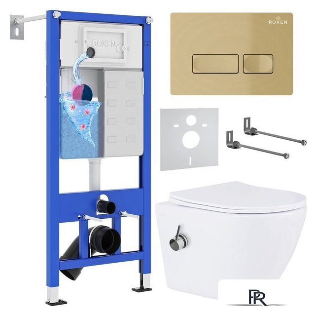 Унитаз подвесной Roxen Antares Bidet в комплекте с инсталляцией StounFix Dual Fresh 6 в 1 968099 (кнопка: брашированное золото) - Изображение №1 — Интернет-магазин ПроЗаказ