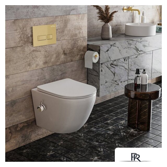 Унитаз подвесной Roxen Antares Bidet в комплекте с инсталляцией StounFix Dual Fresh 6 в 1 968099 (кнопка: брашированное золото) - Изображение №8 — Интернет-магазин ПроЗаказ