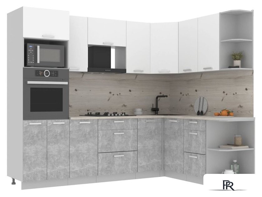 Готовая кухня Интерлиния Мила Лайт 1.68x2.6 правая (белый платинум/бетон/бискайская сосна) - Изображение №1 — Интернет-магазин ПроЗаказ