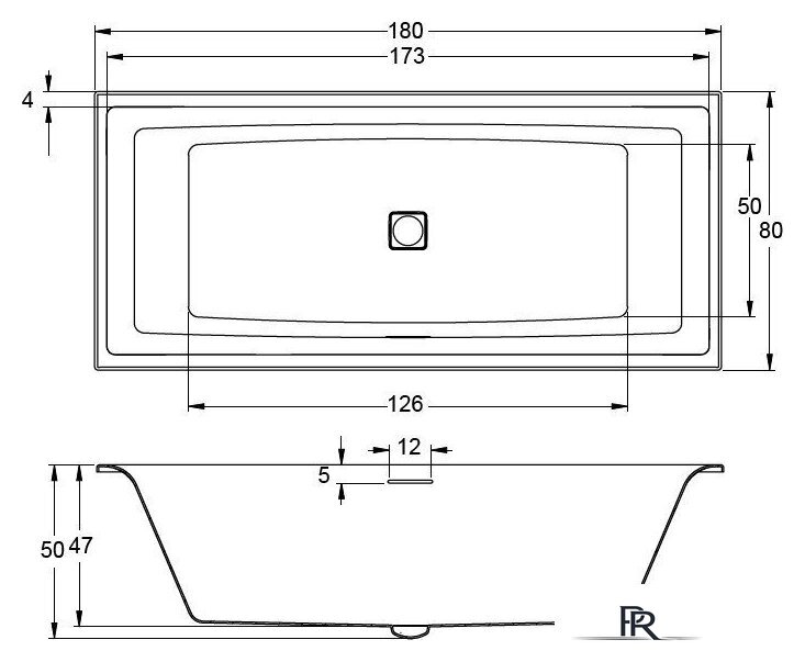 Ванна Riho Still Square 180x80 BR01005 (с ножками) - Изображение №2 — Интернет-магазин ПроЗаказ