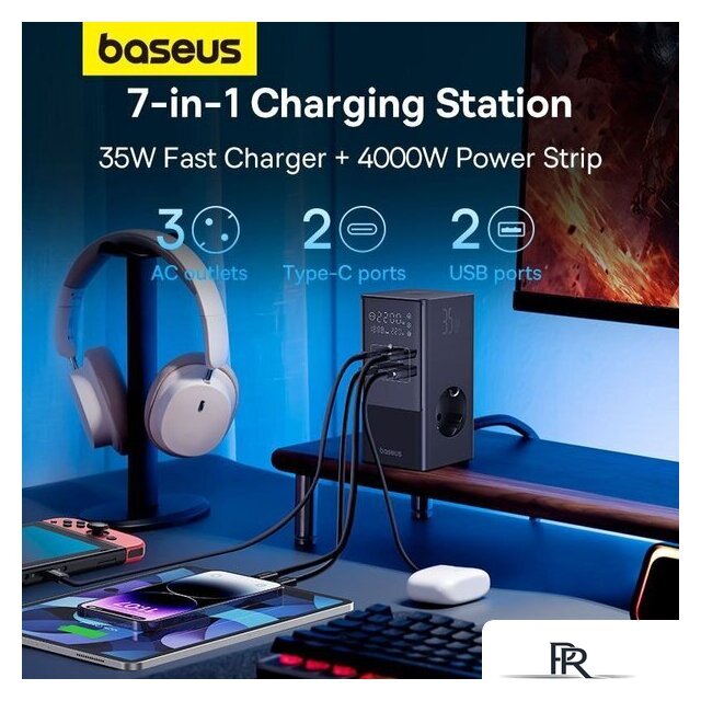 Сетевое зарядное Baseus PowerCombo Tower PowerStrip 3AC2+U2+С 35W CCGAN35-S3ACE - Изображение №9 — Интернет-магазин ПроЗаказ