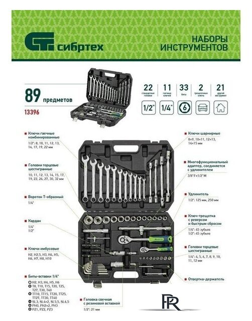 Универсальный набор инструментов СибрТех 13396 (89 предметов) - Изображение №4 — Интернет-магазин ПроЗаказ