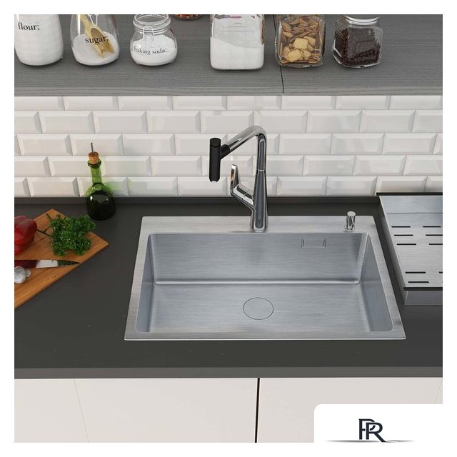 Кухонная мойка Roxen Simple 560220-70 сатин (с коландером и дозатором) - Изображение №3 — Интернет-магазин ПроЗаказ