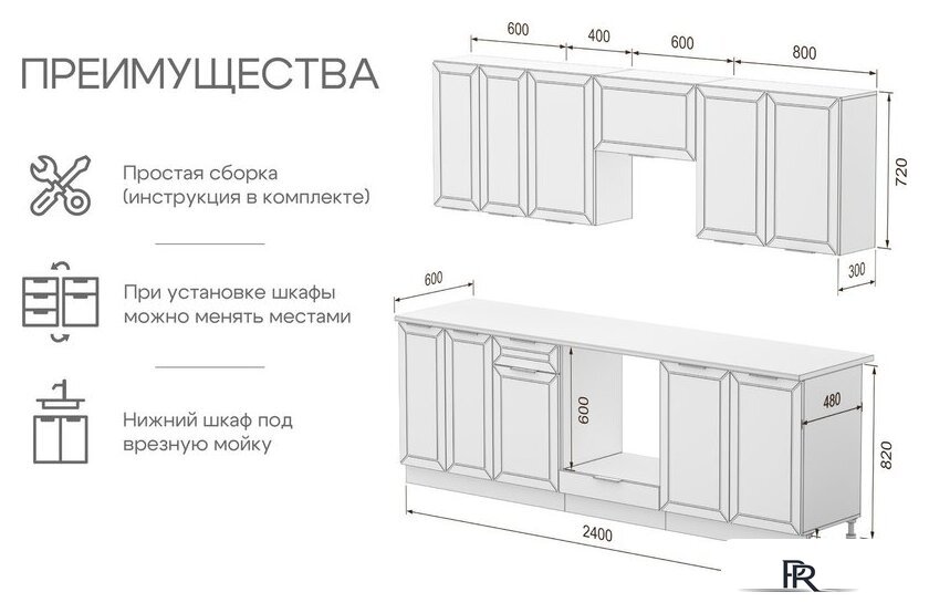 Готовая кухня Mio Tesoro Корнелия Ода-плюс 2.4 (графит/дуб бунратти) - Изображение №9 — Интернет-магазин ПроЗаказ